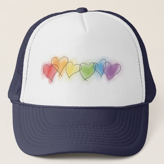 Watercolor Rainbow Hearearts Truckerkeps (Framsida)