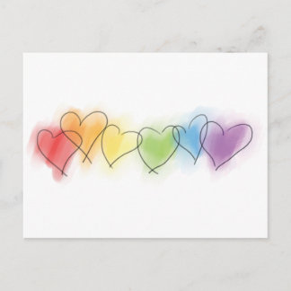 Watercolor Rainbow Hearearts Vykort