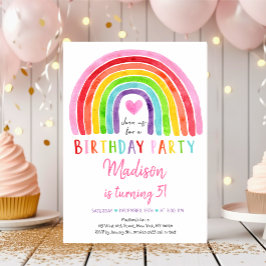 Watercolor Rainbow Heart Birthday Inbjudningar