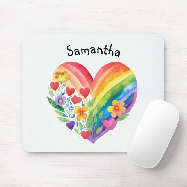 Watercolor Rainbow Heart & Flowers Personalized Musmatta (Med mus)