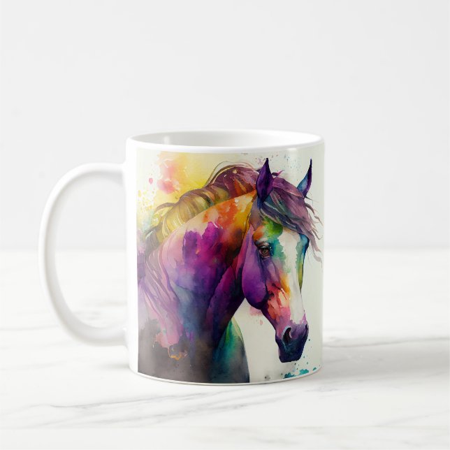 Watercolor Rainbow Horse Kaffemugg (Vänster)