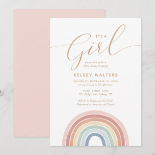 Watercolor Rainbow its a Girl Baby Shower Inbjudningar