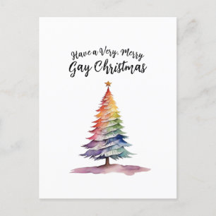Watercolor Rainbow Julgran Gay Helg Vykort