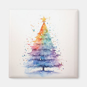 Watercolor Rainbow Julgran Magnet