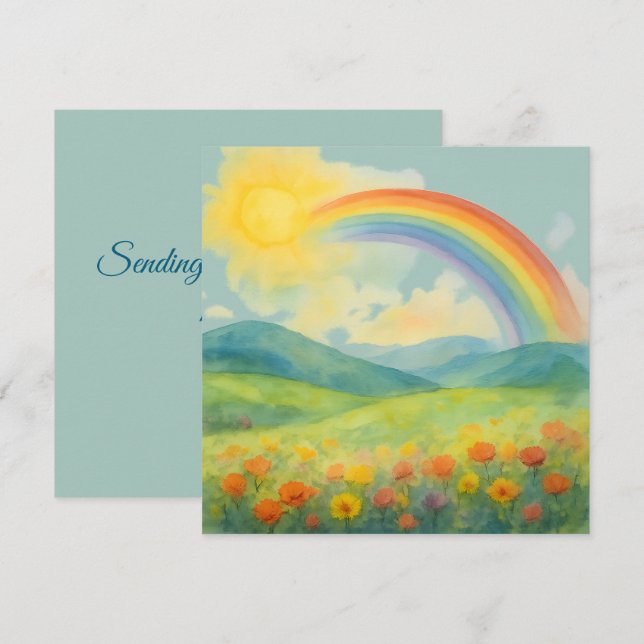 Watercolor Rainbow Landscape with Sun&Wildflowers (Fram/baksida)