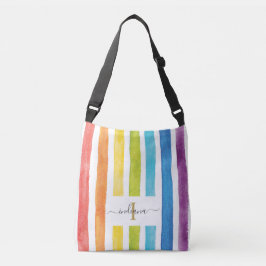 Watercolor Rainbow Monogram Namn-skript Dotter Axelväska