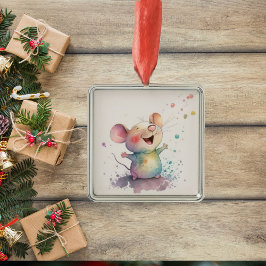 Watercolor Rainbow Mouse jul Ornament