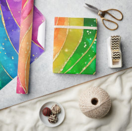 Watercolor Rainbow och Guld Glitter Alcohol Bläck Presentpapper