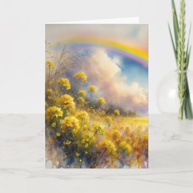 Watercolor Rainbow over Wildblomskugga Kort (Framsida)