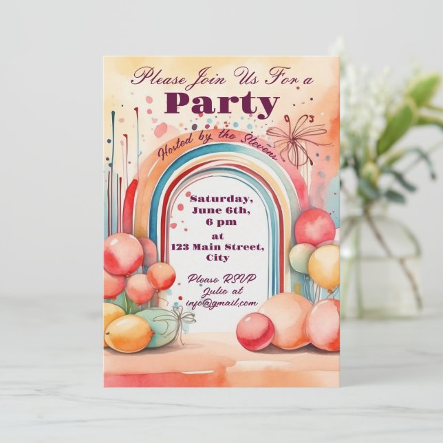 Watercolor Rainbow Party Inbjudningar (Stående Fram)