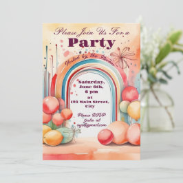 Watercolor Rainbow Party Inbjudningar