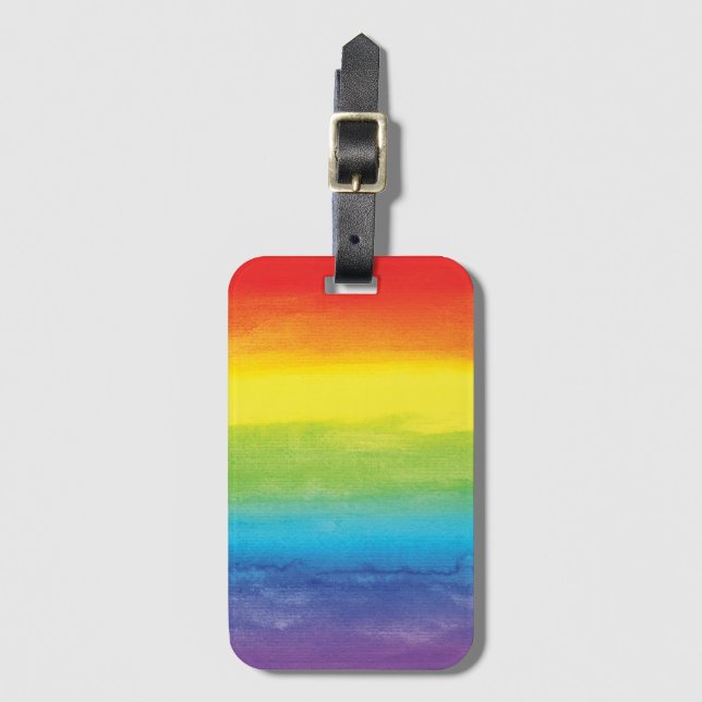 Watercolor Rainbow Pride Bright Vibrant Bagagebricka (Framsida vertikal)