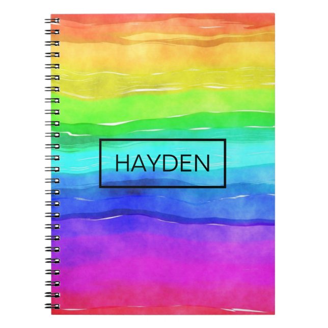 Watercolor Rainbow Rand Personlig Anteckningsbok (Framsidan)