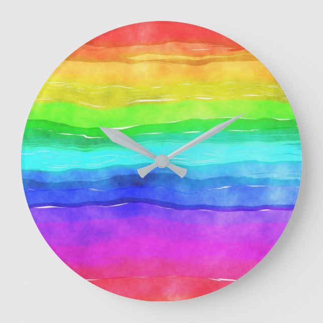 Watercolor Rainbow Rand Stor Klocka (Framsida)