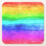 Watercolor Rainbow Rand Underlägg Papper Kvadrat<br><div class="desc">Ljusstark och färgstark rand med flera färgade vågräna som färgats i vattenfärg,  underbar bakgrund till anpassningsbar med egen text eller bilder eller behålla som en glad design.</div>