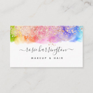 Watercolor Rainbow Ro Guld Glitter Girly Visitkort