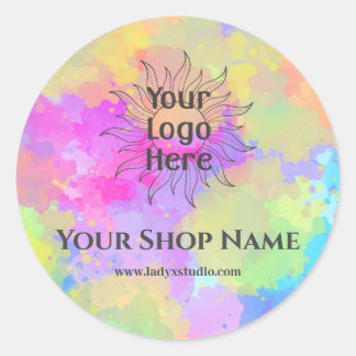 Watercolor Rainbow Stänk Classic Round Sticker Runt Klistermärke