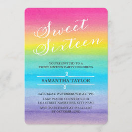 Watercolor Rainbow Sweet sixteen Party Inbjudan