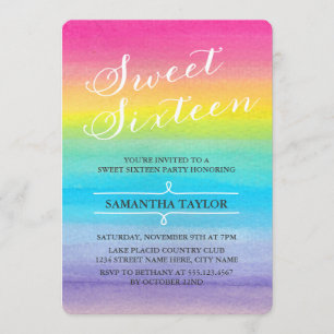 Watercolor Rainbow Sweet sixteen Party Inbjudan