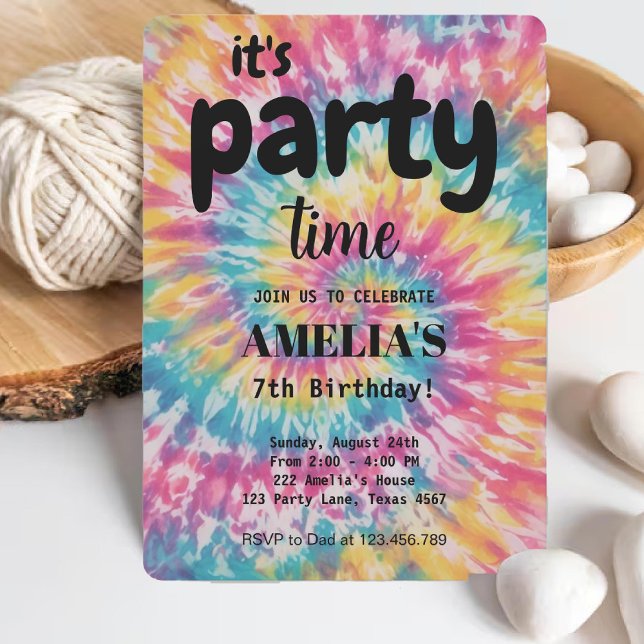 Watercolor Rainbow Tie Dye whimsical Barns födelse Inbjudningar (Watercolor Rainbow Tie Dye whimsical Kids Birthday Invitation)