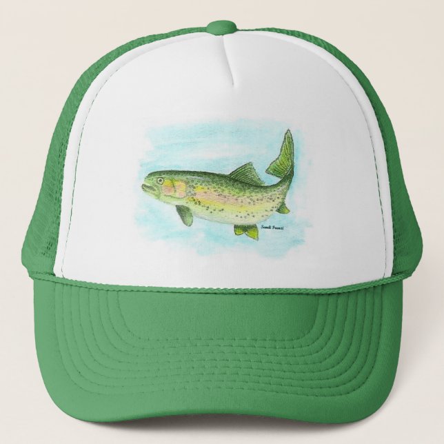 Watercolor Rainbow Trout Hat Truckerkeps (Framsida)
