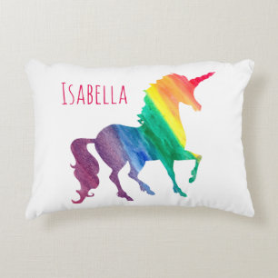 Watercolor Rainbow Unicorn Silhouette Kids Söt Prydnadskudde