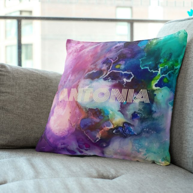 Watercolor Rainbow Whimsizable Personalizable Namn Kudde (Skapare uppladdad)