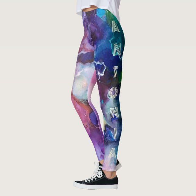 Watercolor Rainbow Whimsizable Personalizable Namn Leggings (Vänster)
