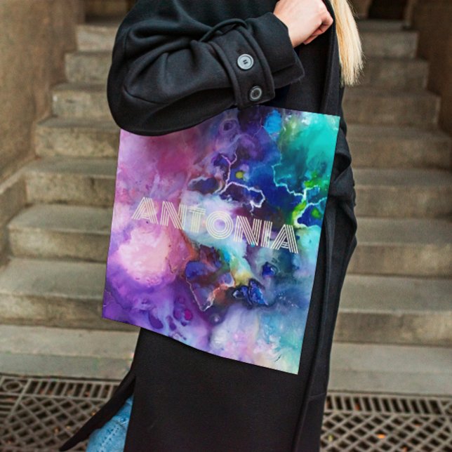Watercolor Rainbow Whimsizable Personalizable Namn Tygkasse (Skapare uppladdad)