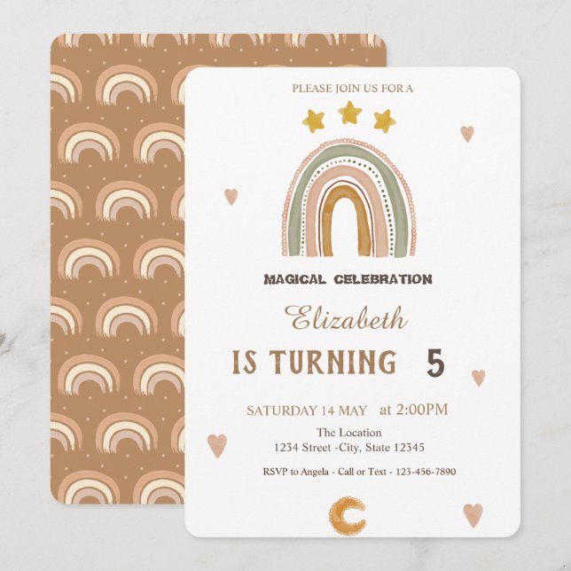 Watercolor Rainbows Stars Hearts Birthday Inbjudningar (Fram/baksida)