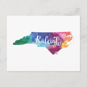 Watercolor Raleigh, North Carolina Vykort
