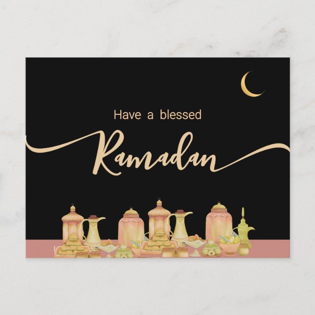 Watercolor Ramadan Mubarak | Ramadan Kareem Vykort (Framsida)