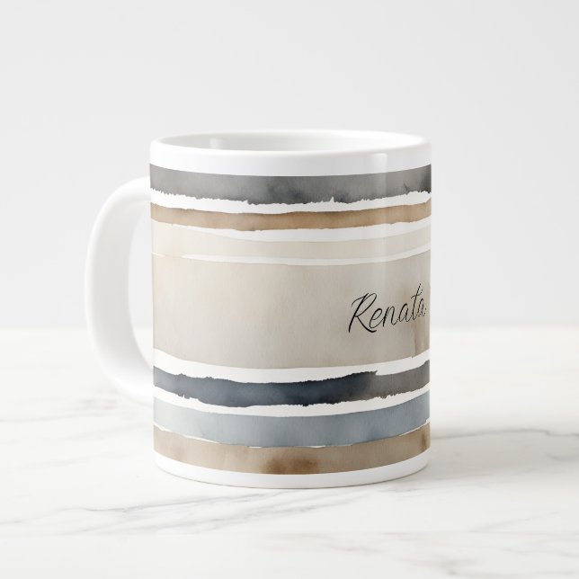 Watercolor Rand Neutralt Färg Jumbo Mugg (Framsida vänster)