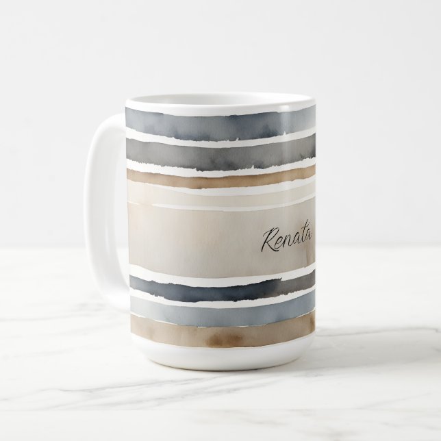 Watercolor Rand Neutralt Färg Kaffemugg (Framsida vänster)