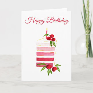 Watercolor Raspberry Cake Birthday Card Kort