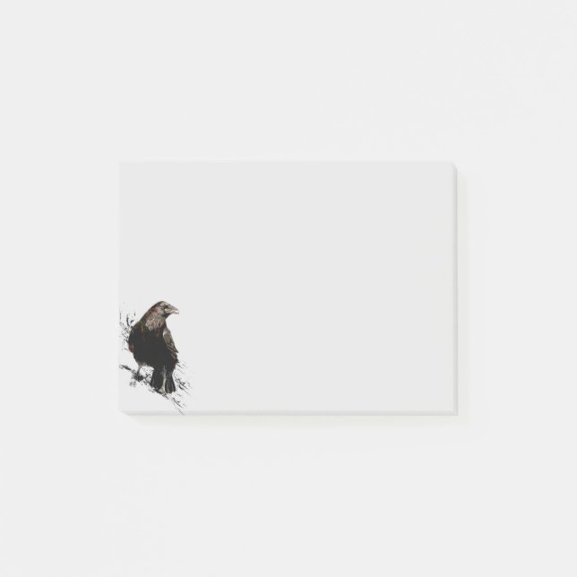 Watercolor Raven Bird Animal Art Black Post-it Block (Framsida)