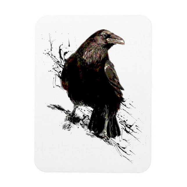 Watercolor Raven Bird Animal Art Magnet (Vertikal)