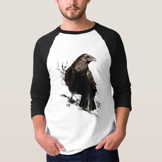 Watercolor Raven Bird Animal Art T Shirt (Framsida)