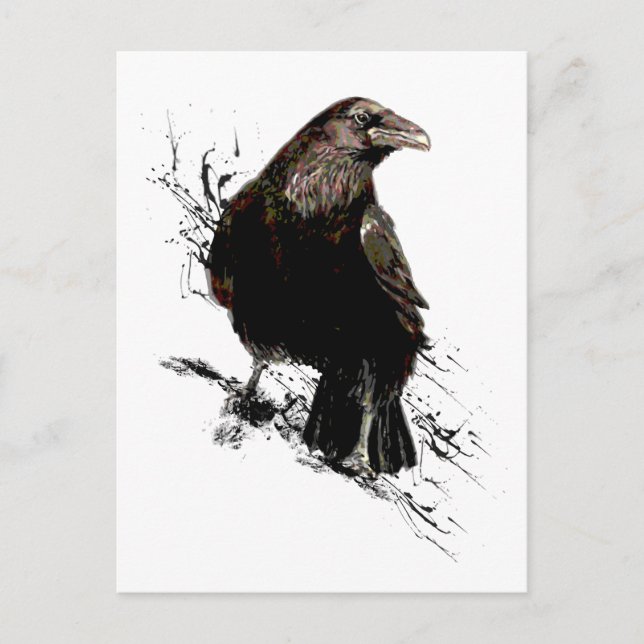 Watercolor Raven Bird Animal Art Vykort (Framsida)