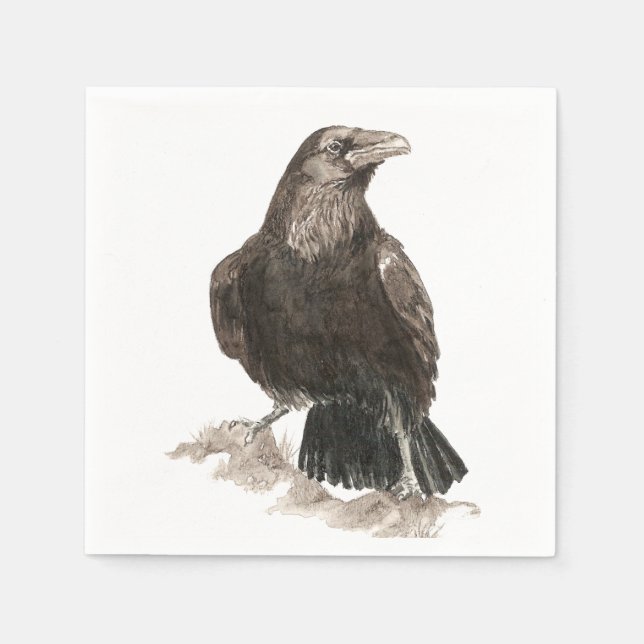 Watercolor Raven Bird Nature Art Pappersservett (Framsidan)