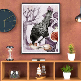 Watercolor Raven Lila Fantasy Gothic Nature Art Poster