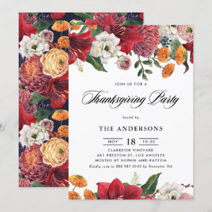 Watercolor Red Amaryllis Blommigt Thanksgiving Par Inbjudningar