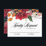Watercolor Red Amaryllis Botanical Winter Wedding OSA Kort<br><div class="desc">Låt gästerna OSA till ditt evenemang med det här anpassadet OSA kort. Den har vattenfärgen amaryllis,  ro,  ranunculus och krysanthemum med ett matchande blommönster. Anpassa genom att lägga till information. Den här blommigtens OSA kort är perfekt för höst- och vinterbröllop,  födelsedagar,  möhippor med mera.</div>