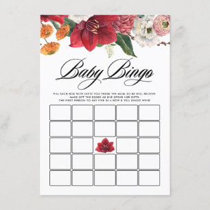 Watercolor Red Amaryllis Möhippa Bingo Game Tilläggskort