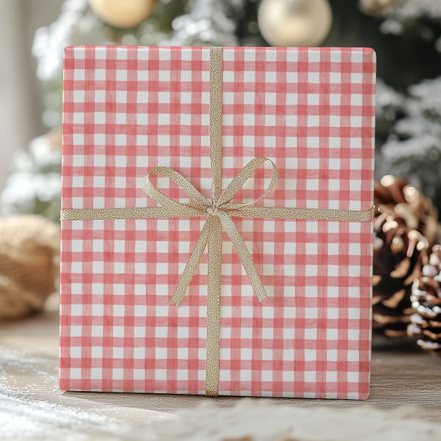 Watercolor Red and White Gingham Presentpapper (Skapare uppladdad)