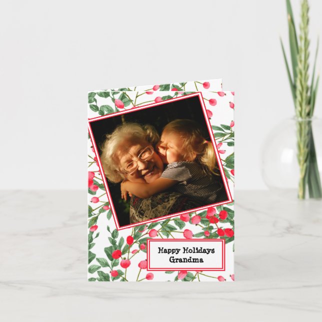 Watercolor Red Berries Glad helg Grandma (Framsida)