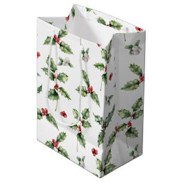 Watercolor Red Berries, Mistletoe och Holly Löv