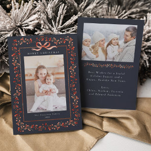 Watercolor Red Berry Ram 2 Photo Navy jul Julkort