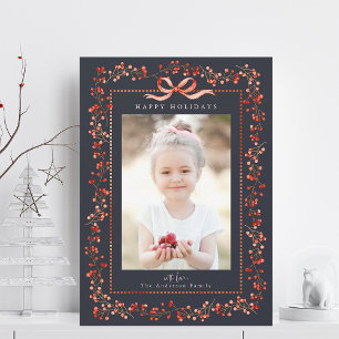 Watercolor Red Berry Ram Photo Navy Jul Julkort