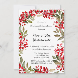 Watercolor Red Berry Wandan Bridesmaids Luncheon Inbjudningar